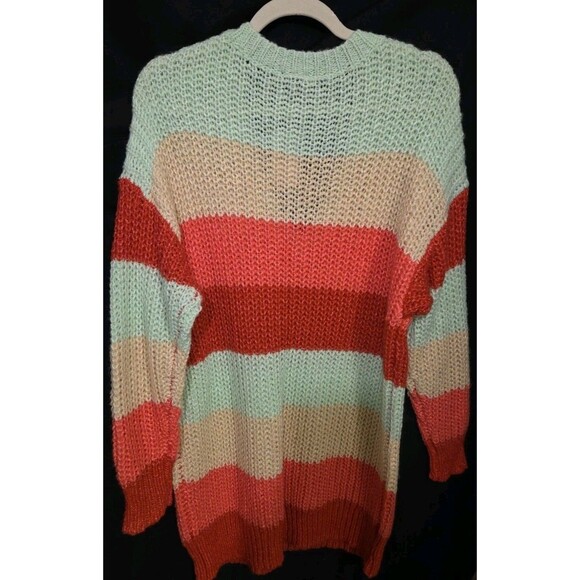 Torrid Sweater Long Chunky Knit Tunic Mint Coral Cream Rust 1 / 1X / 14-16 - Picture 2 of 4